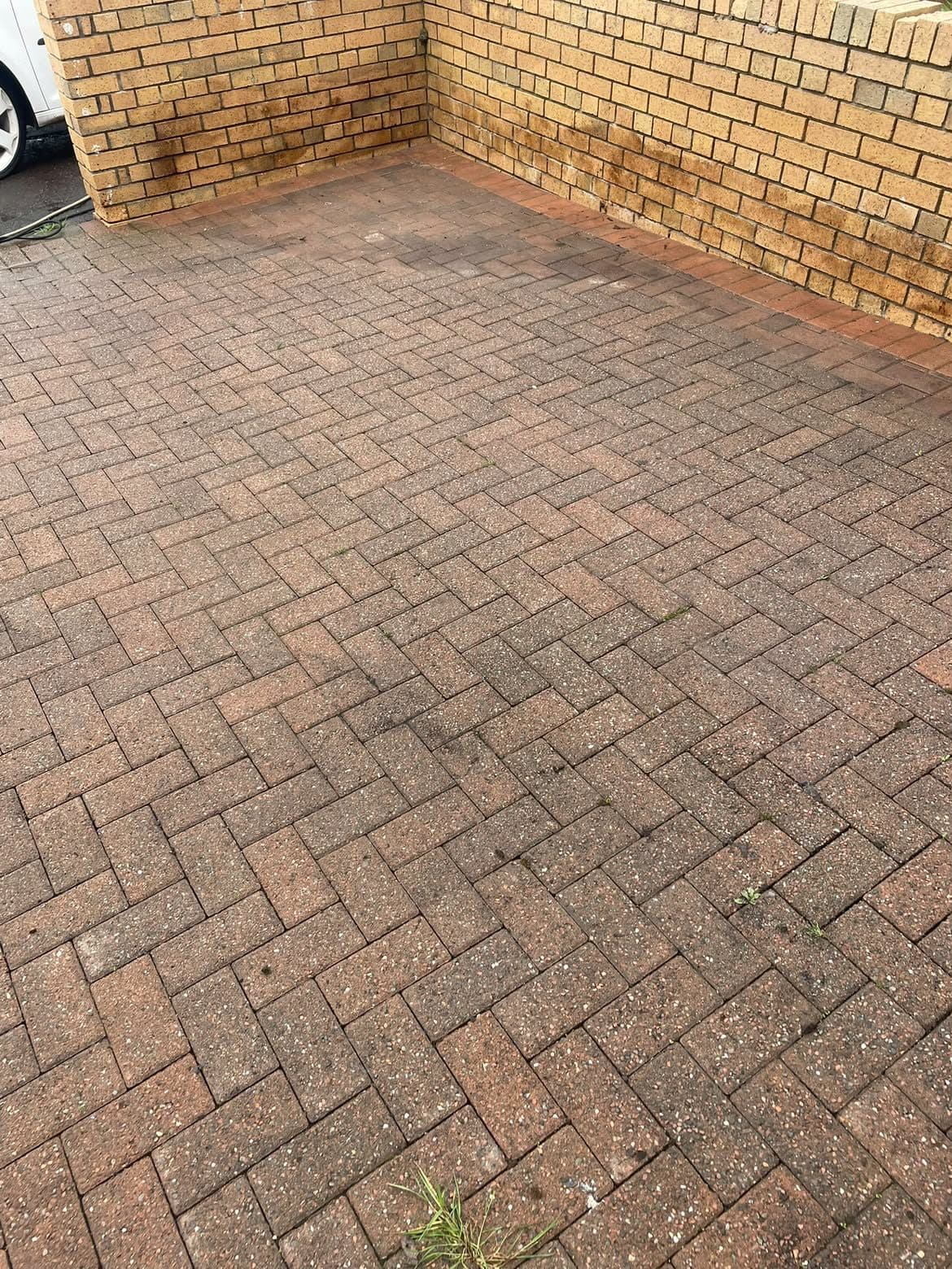 Herringbone block paving driveway clean after pressure washing